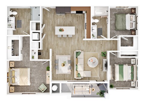 Floor plan for 3 beds, 2 baths, 1391 sqft